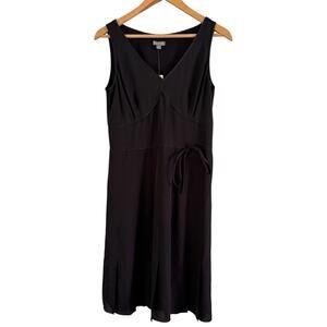 NWT Ann Taylor Black Silk Pleated Empire Waist Cocktail Midi Dress Size 4